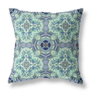 Clover Leaf Floral Indoor/Outdoor Fabric Pillow with Zip in Light Aqua Blue26x26