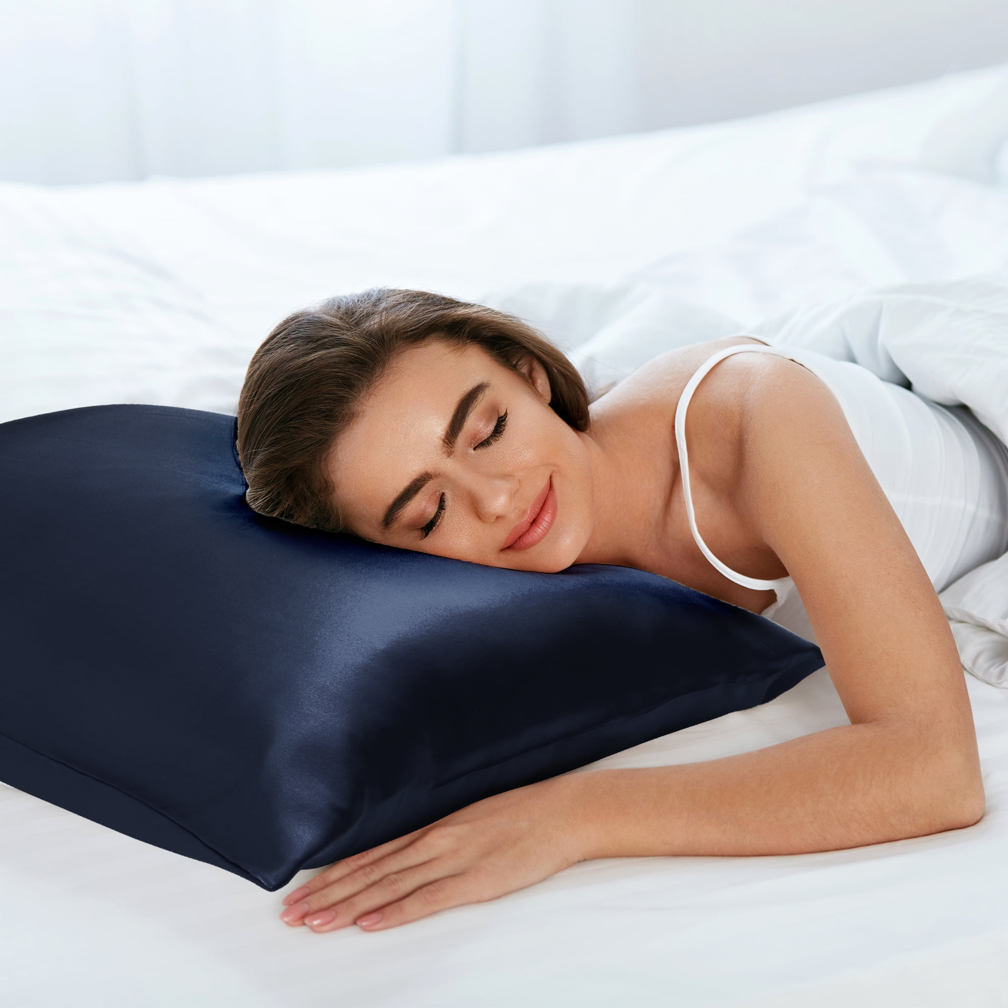PiccoCasa 1pc Soft  Pillowcase 100% Silk Solid Pillow Case Non-Standard Navy Blue