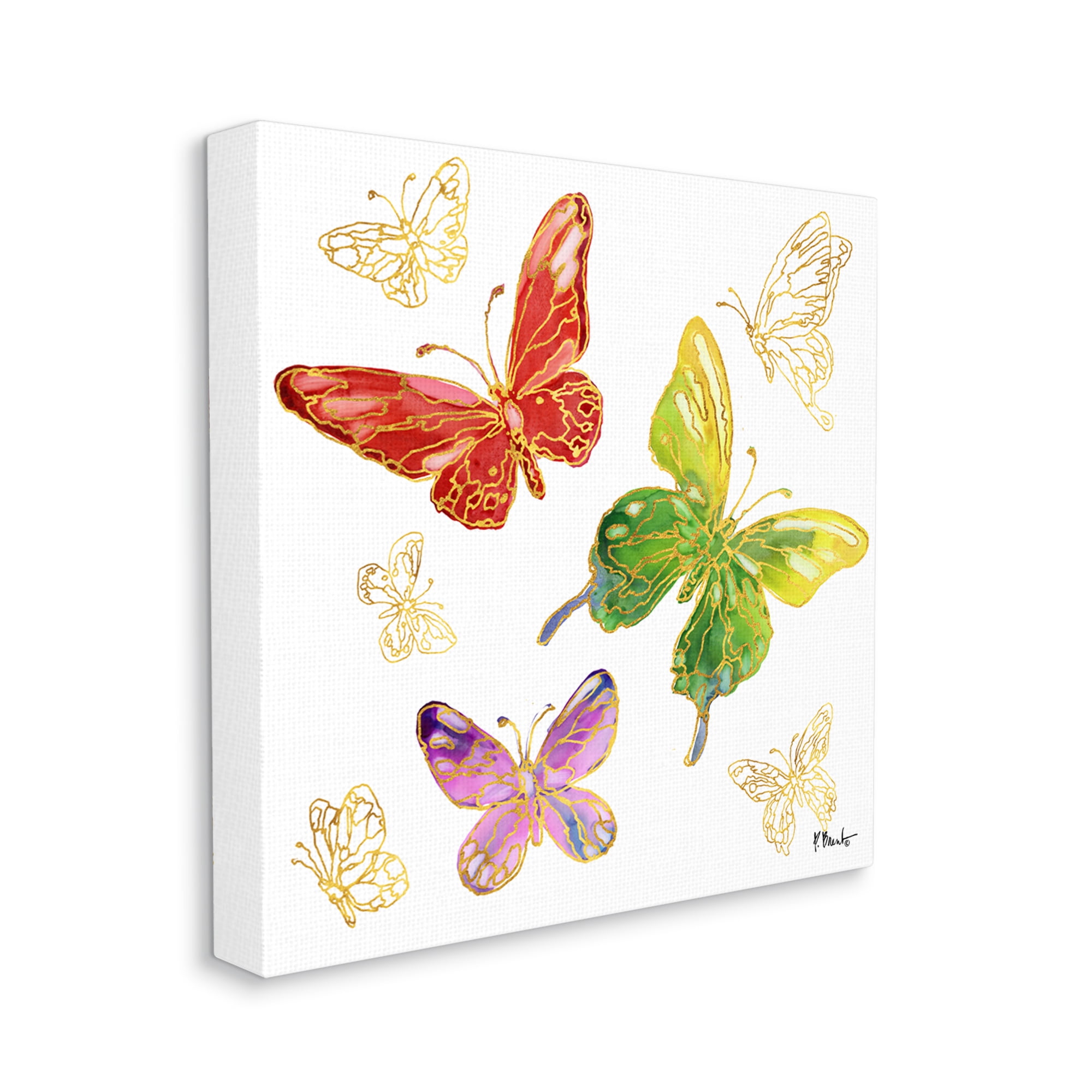 Stupell Industries Butterflies Glam Detail Animals & Insects Painting Gallery Wrapped Canvas Art Print Wall Art, 17 x 17