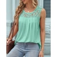 thumbnail image 5 of Summer Tank Tops for Women Loose Fit Pleated Tunics Scoop Neck Sleeveless Lace Tops Curved Hem Flowy Lake Green S, 5 of 7