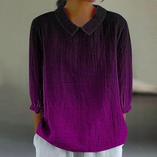RXIRUCGD Haut Décontracté Rétro pour Femme à Imprimé, Manches 3/4, Haut/chemise à Manches en V, Violet, Taille : M