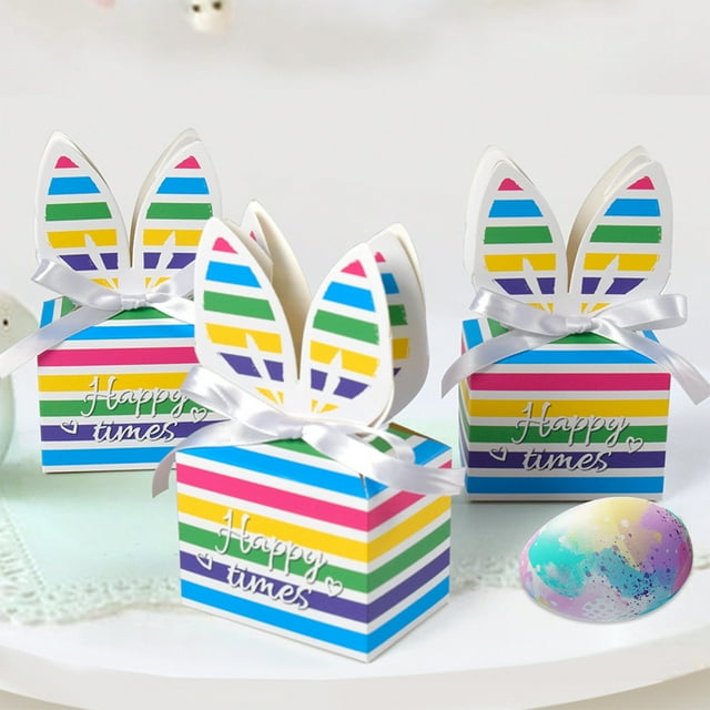 TIMIFIS Easter Candy Paper, Colorful Rectangular Cute Bunny Gift Boxes Easter Themed Paper Boxes for Sweets 10 Pack Paper Packaging Boxes Home Decor