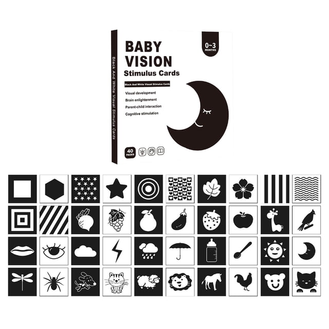 JNHKLASR High Contrast Cards,Visual Stimulation,Development Learning,Baby Version,20PCS 40Pages Sensory Toy for Kids
