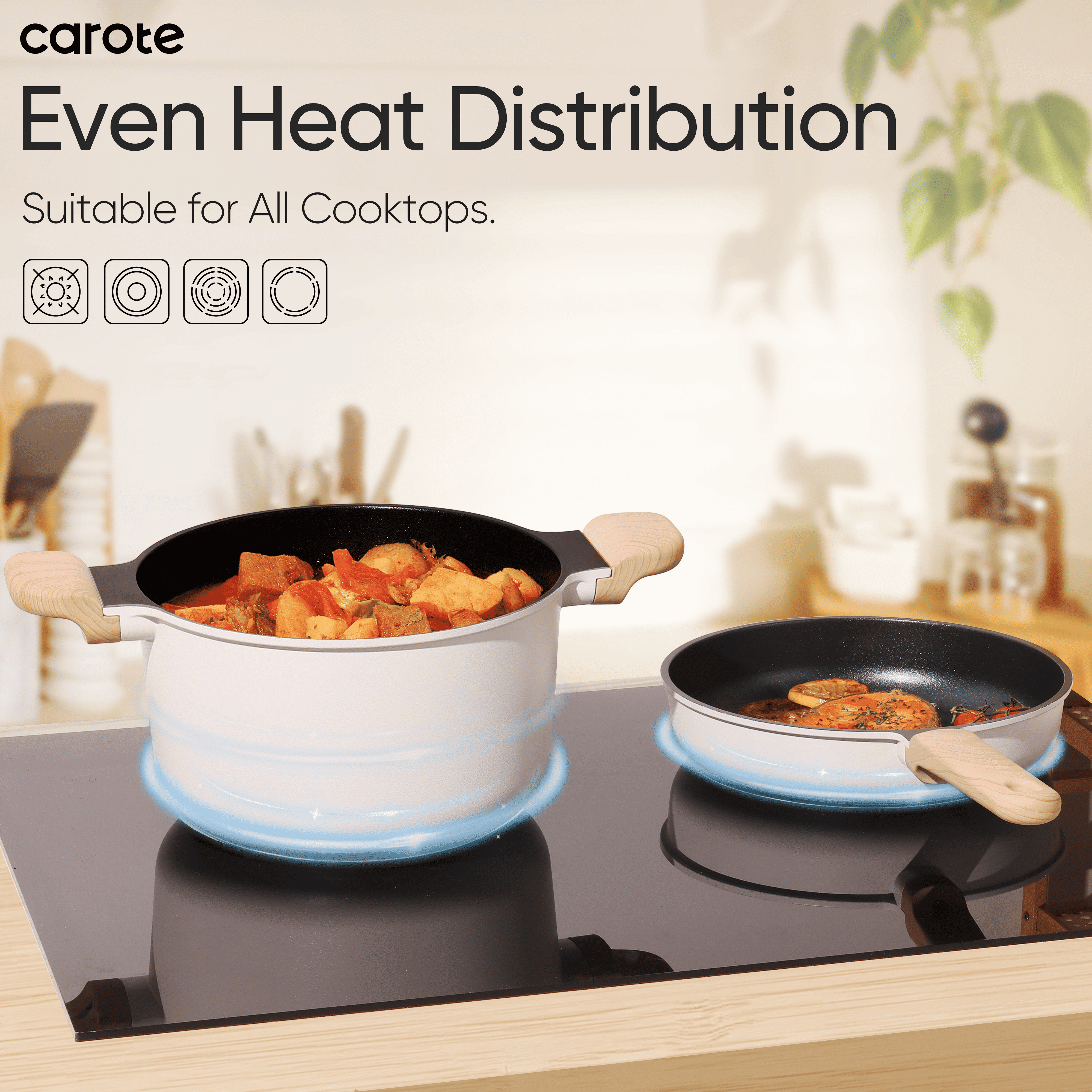 Carote 4 Pcs Nonstick Cookware Sets, Pots and Pans Set, Induction Cookware, Black and White