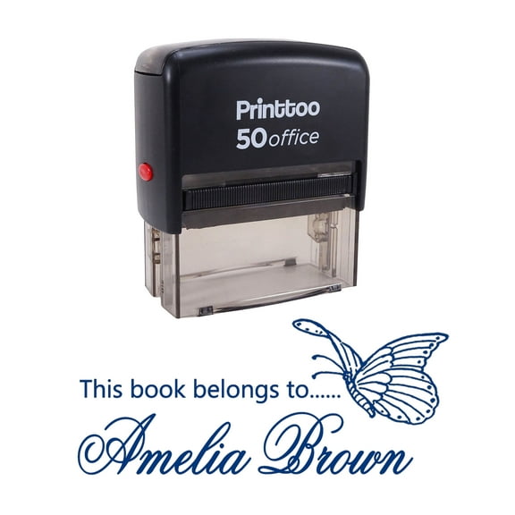 Printtoo Personalized Blue Self Inking This Book Belongs To Stamp Custom Library Rubber Stamper -68 x 30 mm
