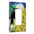 thumbnail image 1 of KuzmarK™ 1 Gang Rocker Wall Plate - Tuxedo Maine Coon Kitty with Sunflowers Cat Art by Denise Every, 1 of 1