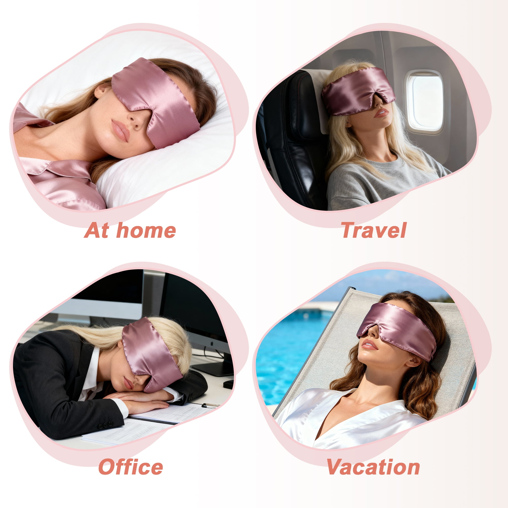 Unique Bargains 22 Momme Pure Silk Sleep Mask with Travel Pouch 3D Contour Adjustable Blindfold for Side Sleepers Eyelash Protecting for Natural Lashes & Extensions Bean Pink