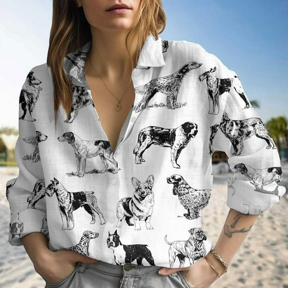 Vintage Dog Breeds Blouse Shirt, Gift for Dog Lover Person, Dog Owner Mama, Cute Dog Mom Gift Blouse Shirt, Women Blouse Shirt