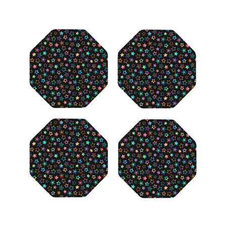 

Lukts Multi-Colored Stars Print Leather Drinks Coasters Set of 4 Suitable or Drinks Furniture Protection and Easy Clean up-Octagon