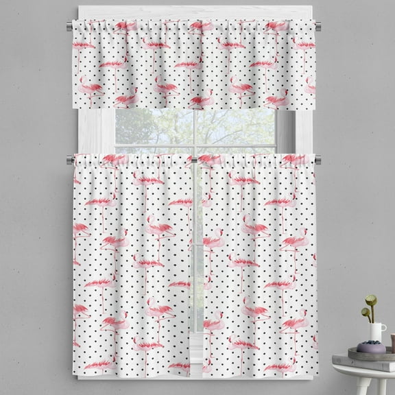 Ambesonne Retro Valance & Curtain, Flamingo Birds Polka Dots, 55"x45", Pale Pink White
