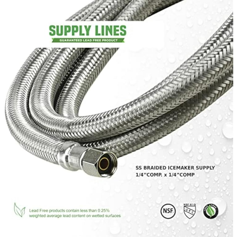 Everflow Supplies 2668-nl Lead Free Stainless Steel Braided Ice Maker Supply Line with Two 1/4 inch Fittings on Both Ends, 96 inch, Other