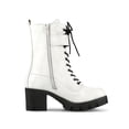 thumbnail image 3 of BLISSFUL STEP Women's Chunky Heel Zip Platform Block Combat Boots White 8, 3 of 8