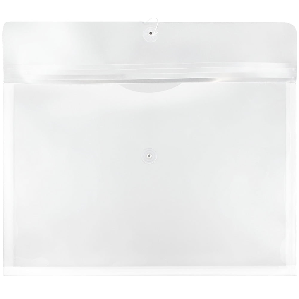 JAM Paper Plastic Envelopes, 12 x 18, Clear, 12/Pack, Button String, Booklet