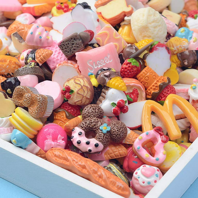 100pcs Slime Charms Resin Set Assorted Candy Sweets Resin Flatback