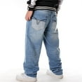 thumbnail image 5 of LUOBANIU Men's Loose Fit Baggy Hip Hop Cotton Denim Work Pants Straight Leg Jeans (76 Blue, 30), 5 of 6