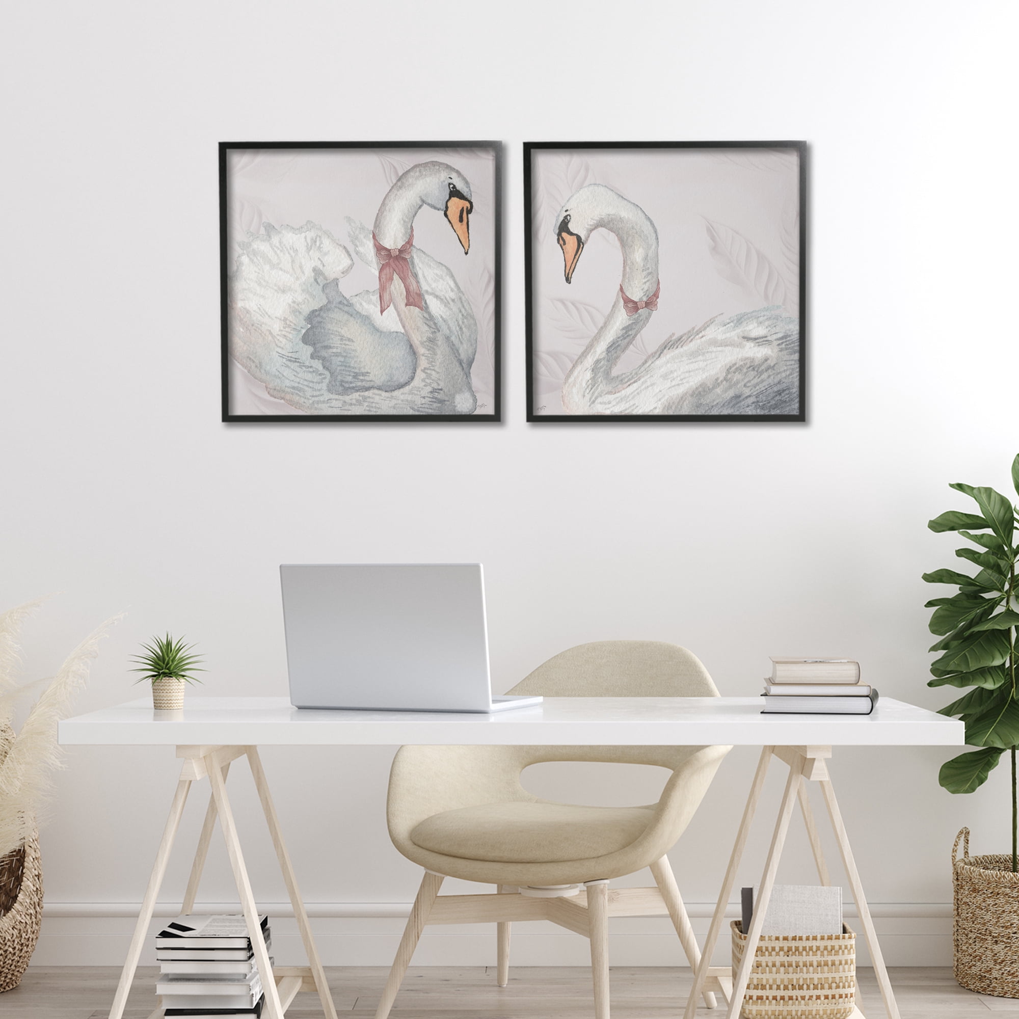 Stupell Industries Classic & Elegant Swans 2 Piece Black Framed Giclee Art Set, design by Elizabeth Medley