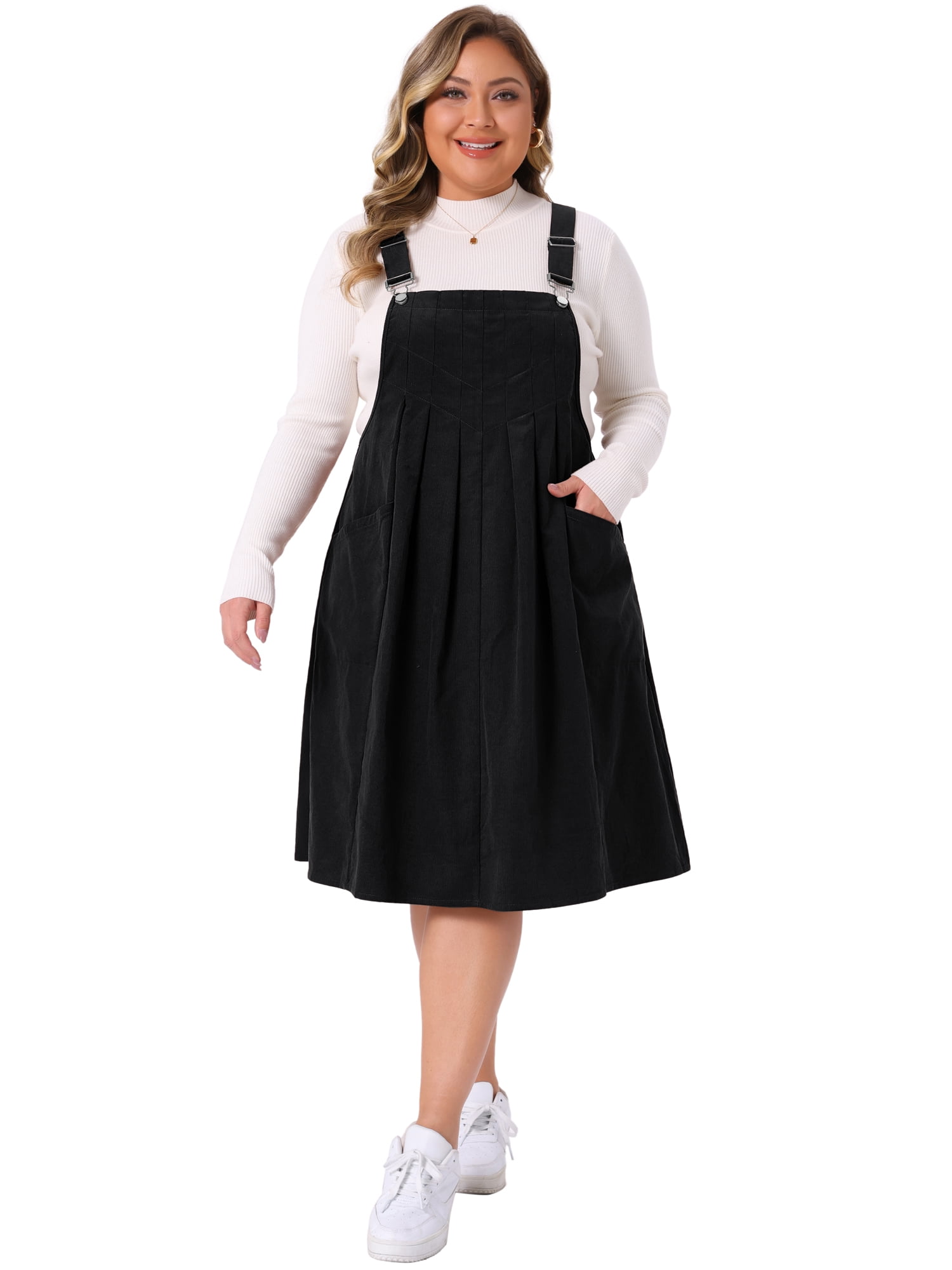 DARING DIVA Women's Plus Corduroy Pinafore Dress Pleated Skirt 4X Black