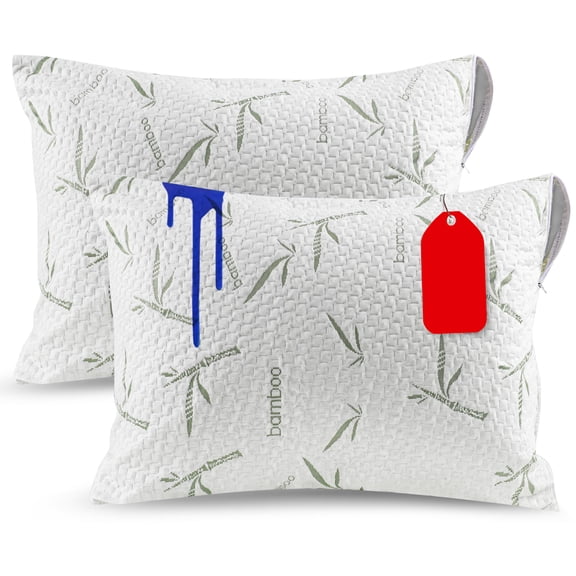 Bamboo Viscose Pillow Protectors Queen Size 2 Pack, Waterproof and Cooling Pillow Covers, Bed Bug Proof Encasement with Auto Lock Zipper for Healthy Sleep, Ideal for Bedroom and Guest Room, White