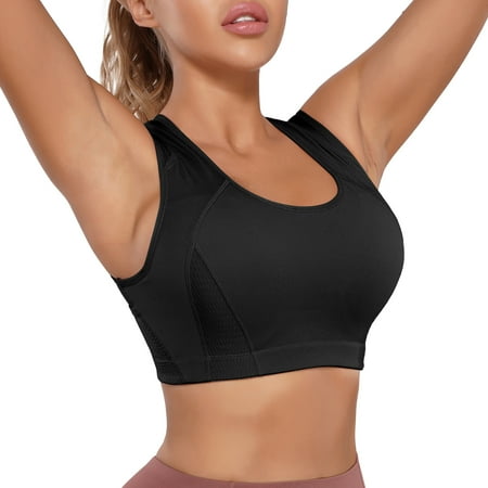 

Gotoly Women High Impact Sports Bras Adjustable Racerback Yoga Bra Wirefree Support Padded Full Coverage Workout Bra(Black X-Large)