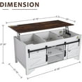 thumbnail image 2 of Kmax Lift Top Coffee Table, Farmhouse Coffee Table with Hidden Storage & Sliding Barn Door, Modern Rectangular Rustic White Living Room Center Table, Brown Top, 2 of 7