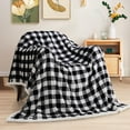 thumbnail image 2 of Sherpa Fleece Flannel Throw Blanket, Super Soft Warm Buffalo Plaid Plush Blankets and Throws, Lightweight Cozy Fuzzy Blanket for Couch Sofa Bed (Black, Throw 50" x 60"), 2 of 6