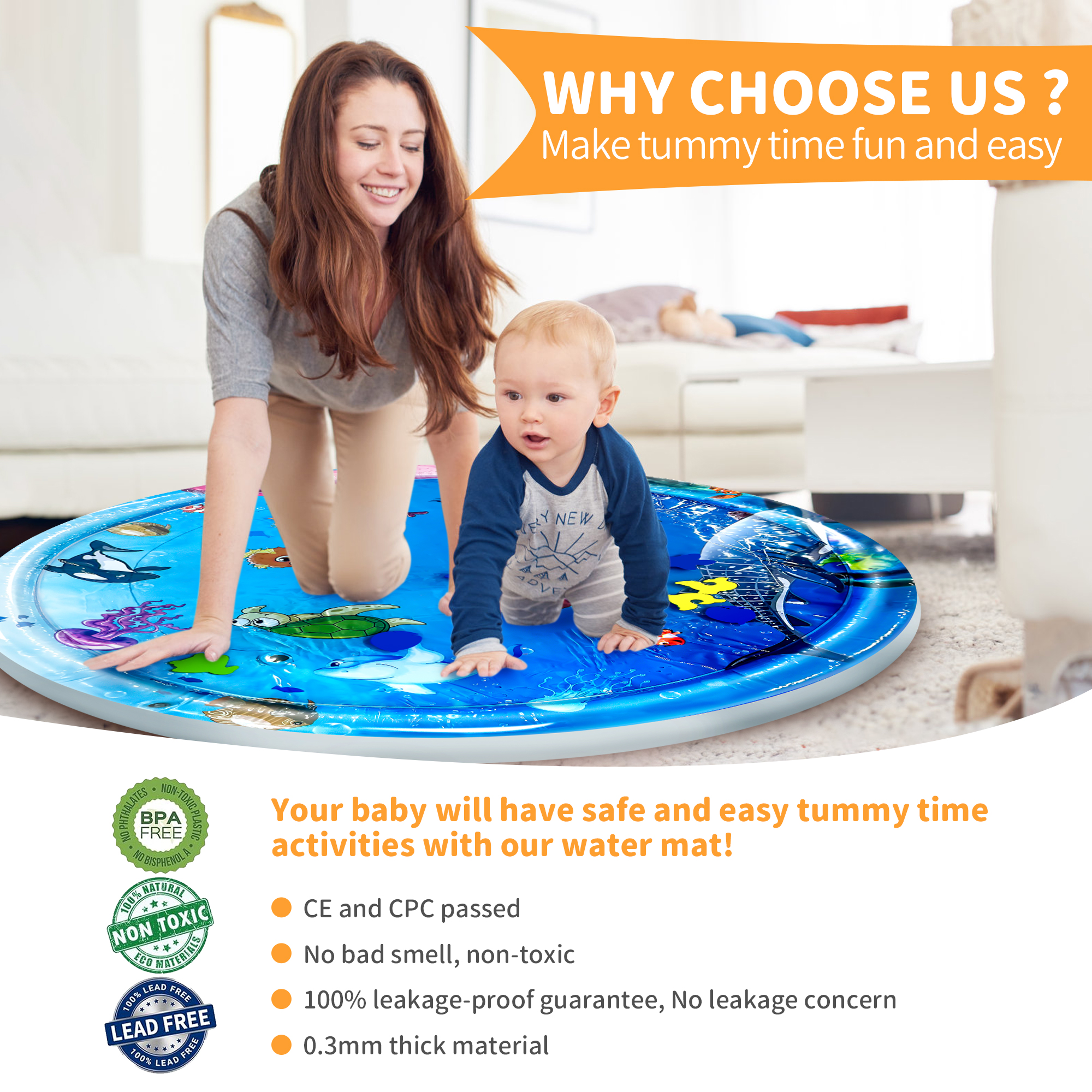 BUSATIA 40" Inflatable Tummy Time Water Play Mat photo 2