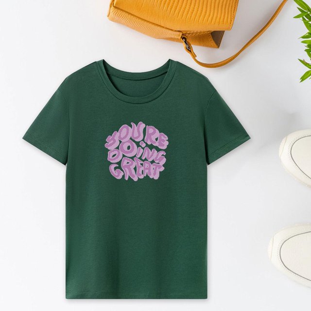 Camiseta de Mujer, Tops de Verano, Ropa, Camiseta de Cuello Redondo de Ajuste Regular para Mujer para la Playa M