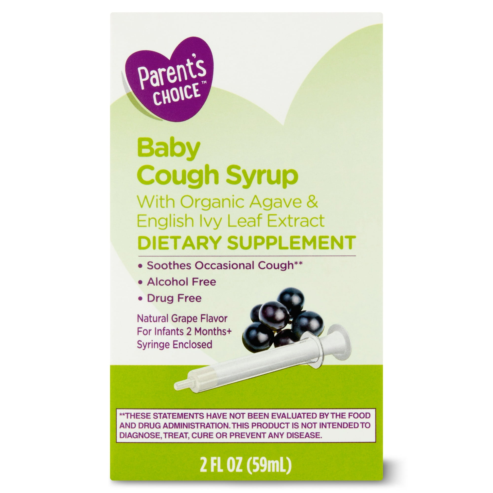 Parent's Choice Baby Cough Syrup Dietary Supplement, Grape Flavor, Drug-Free, Alcohol-Free, 2 fl oz
