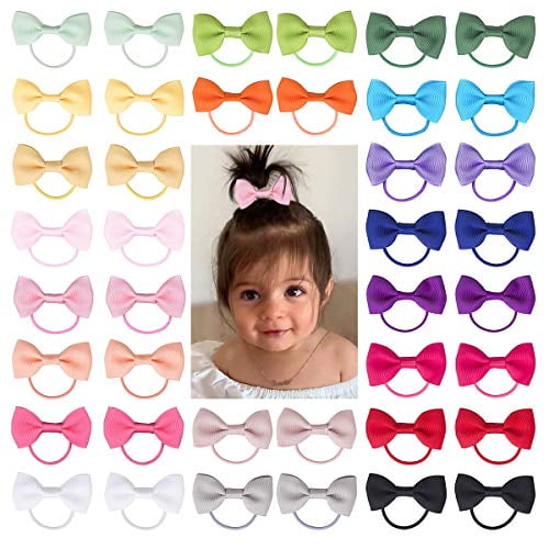 Baby Hair Ties With Bows For Toddler 2 Inch Elastic Ponytail Holders Small Hair Ties For Baby Girls Infants Hair Accessories 40 Pieces Walmart Com
