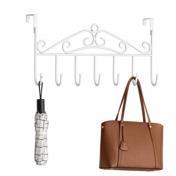 NOGIS over the Door Hook,over Door Coat Rack ,over Door Towel Rack,Door Hooks,Door Hanger Hook of Bathroom,Clothes ,Belt, Hat,Behind Back of Bathroom, Towel Hanger 7 Hooks ,White