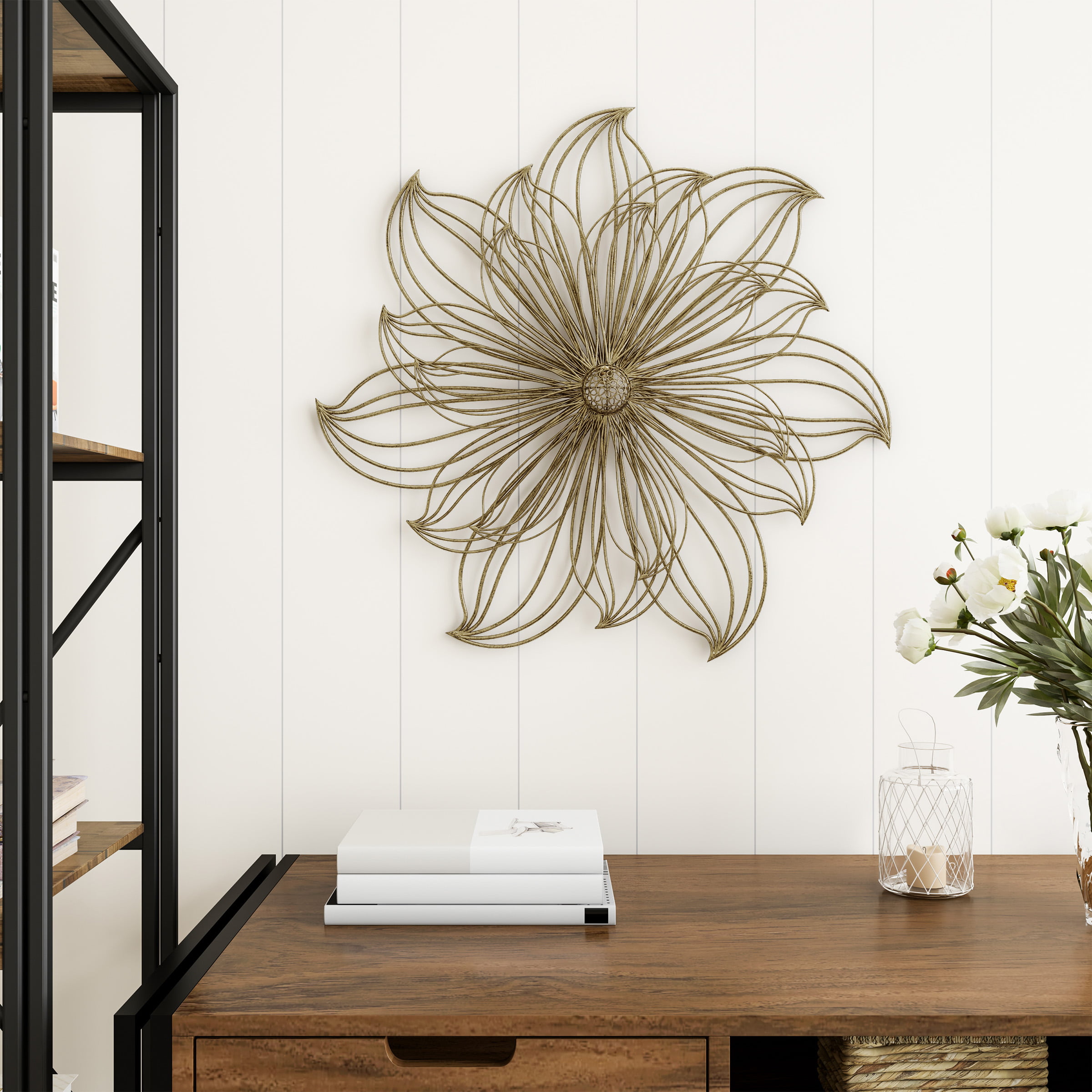 Wall Decor - Metallic Layered Wire Flower Sculpture - Contemporary Hanging  Accent For Living Room, Bedroom, Or Kitchen By Lavish Home (silver/gold) :  Target