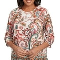 thumbnail image 4 of Alfred Dunner Womens Textured Scroll Border Ruched Sleeves Top, 4 of 4