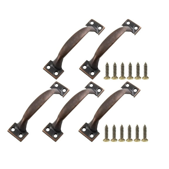 Red antique brass 4 "Bow Handle 5 Fitted with Screws,4 Inch Center to Center Drawer Pull - Handles Set with Vintage Cabinet Pulls, Door Pull Handle for Garage, Shed, Gate Handles - 5Pcs