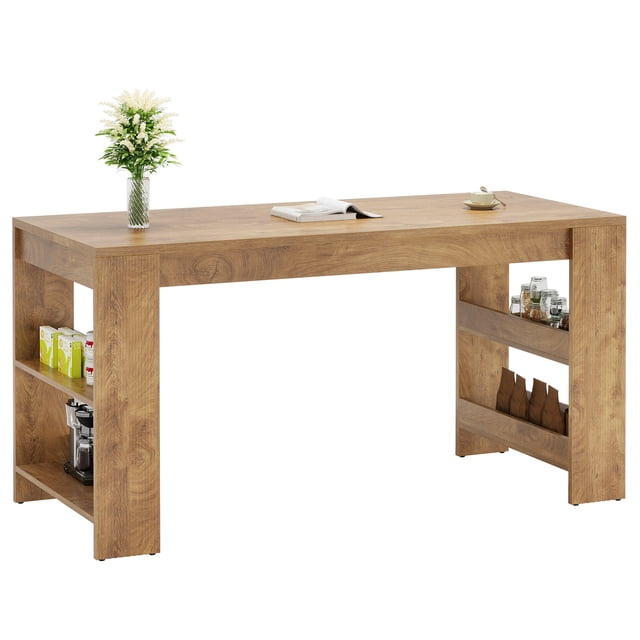 Fnova 63 Inch Kitchen Island Bar Table with Side Storage, 300 lbs Capacity for Kitchen Dining Room Home Bar Breakfast Nook
