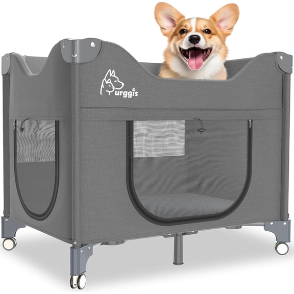 Furggis 2-Tier Elevated Bedside Pet Bed with Soft Mattresses and Travel Tote, Grey