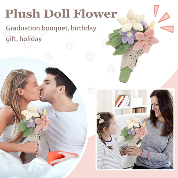 Jellycat Amuseables Ramo De Flores Rellenas De Juguete Muñeca De Peluche Del Día De San Valentín, Juguetes De Peluche Suaves De 26cm