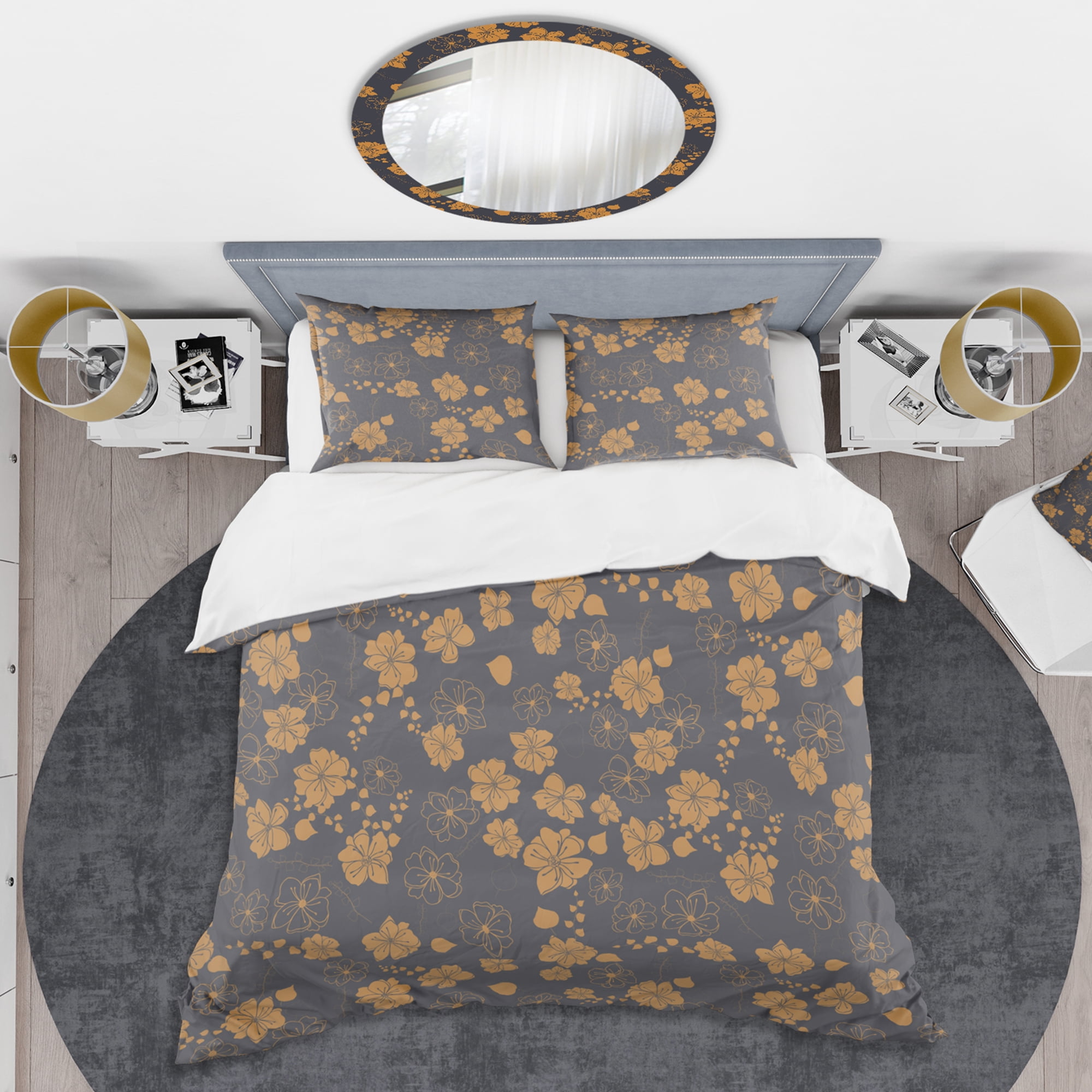 Designart 'Retro Handdrawn Poppies II' Mid-Century Modern Duvet Cover Set