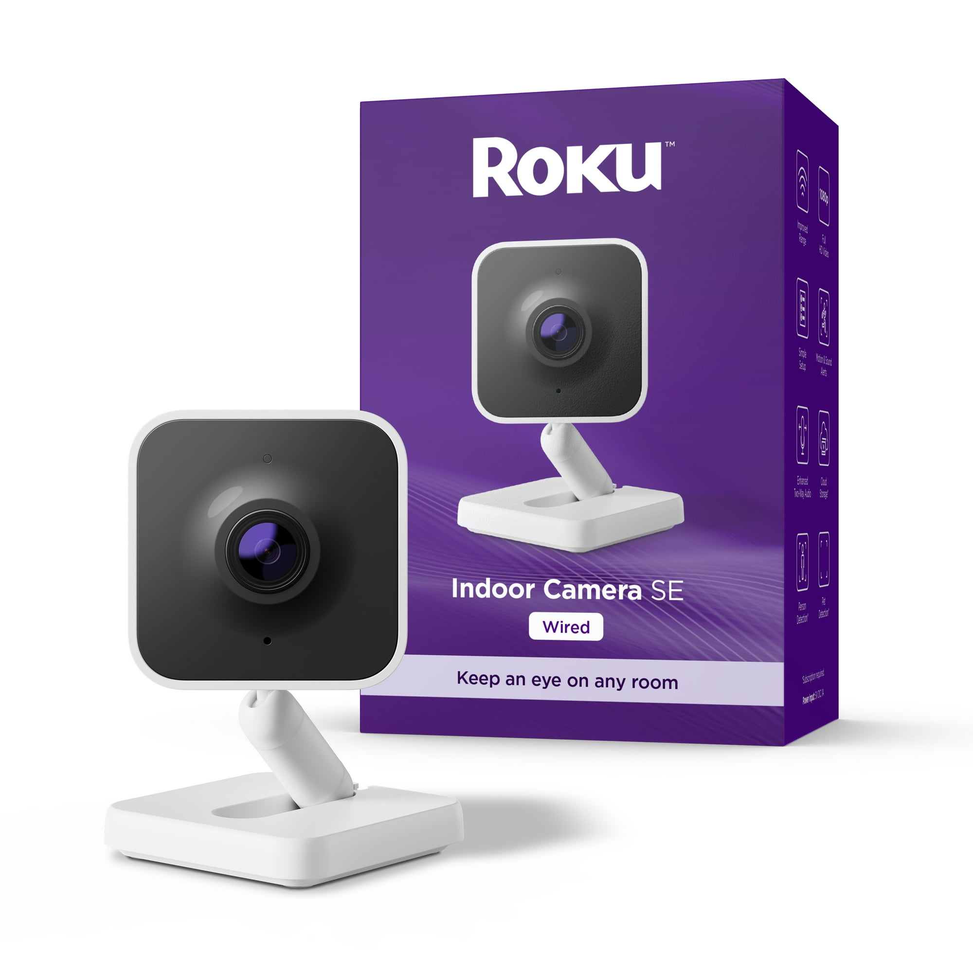 Roku Indoor Camera SE - Home Security - 1-Pack - Wired Security Camera with 1080p HD & Wi-Fi 6