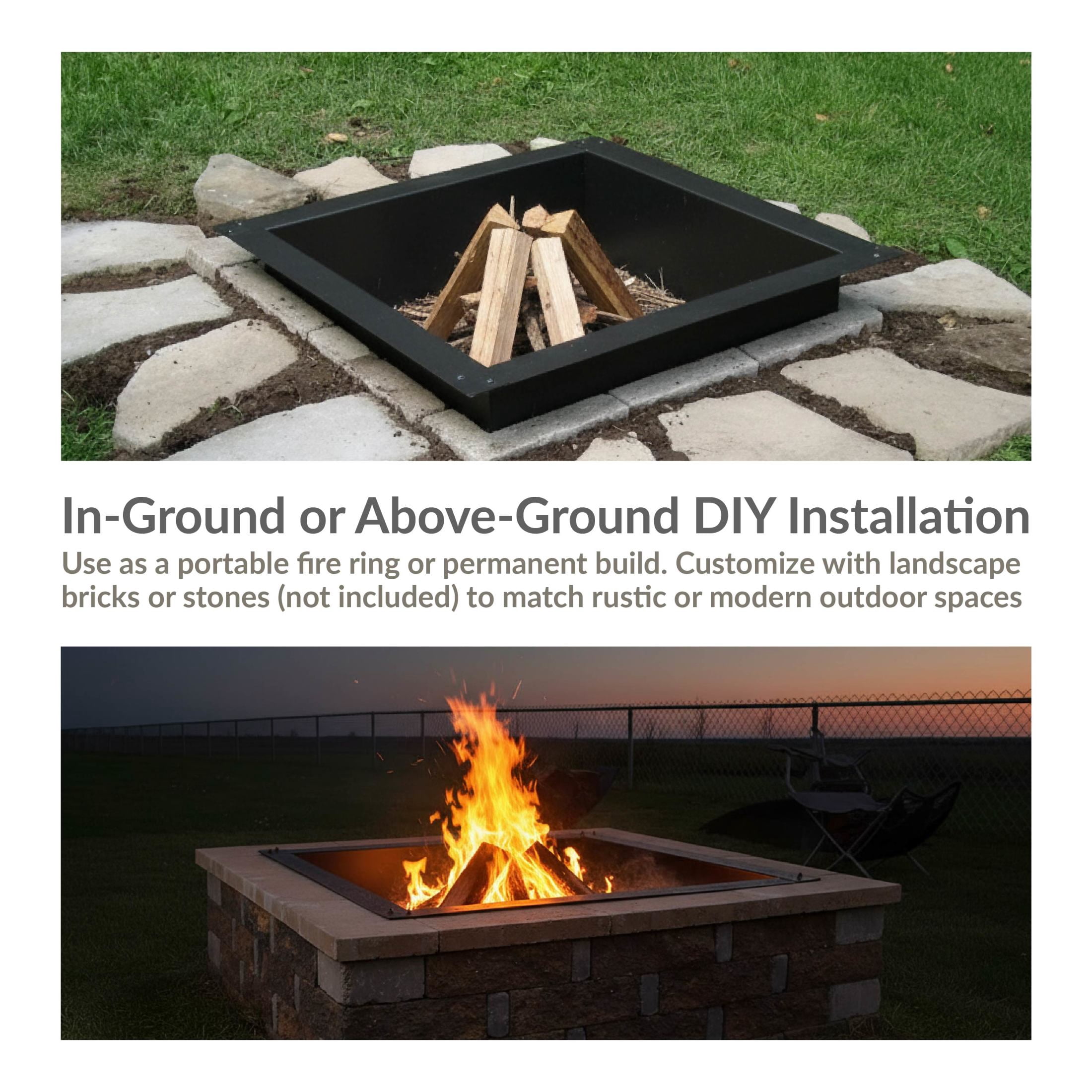 Sunnydaze 30" Square Steel Fire Pit Rim Insert