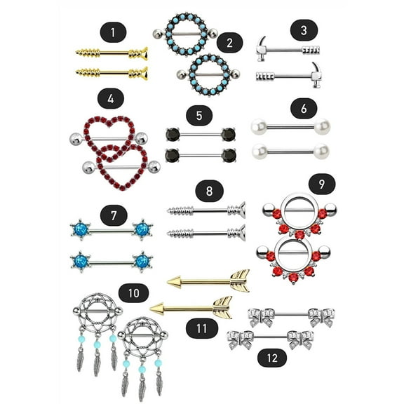 Luxe Modz 14G Nipple Ring Shields and Barbells Surgical Steel Unique Designs Women Men