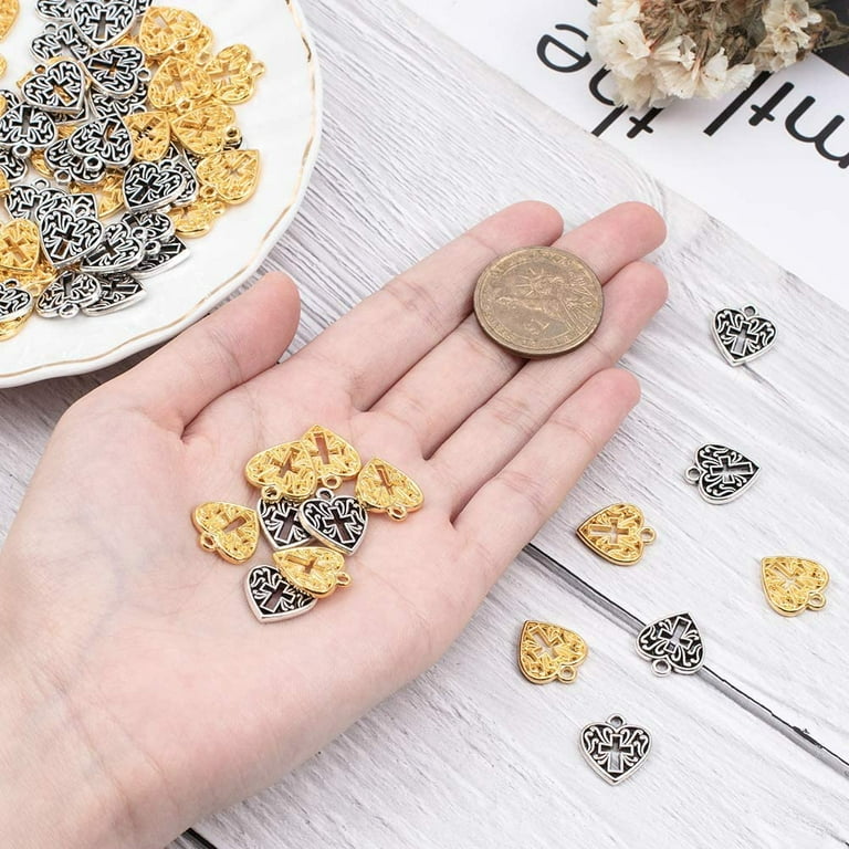 1Box 80pcs Heart Cross Charms Hollow Love Heart Charms Bulk for