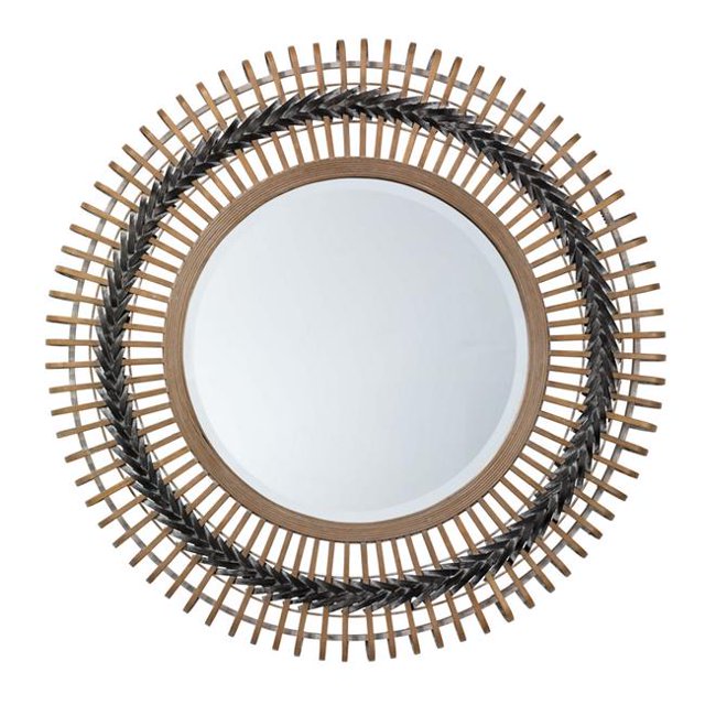 Benzara BM241090 36 x 36 in. Round Mirror with Bamboo Open Design & Braided Pattern, Brown