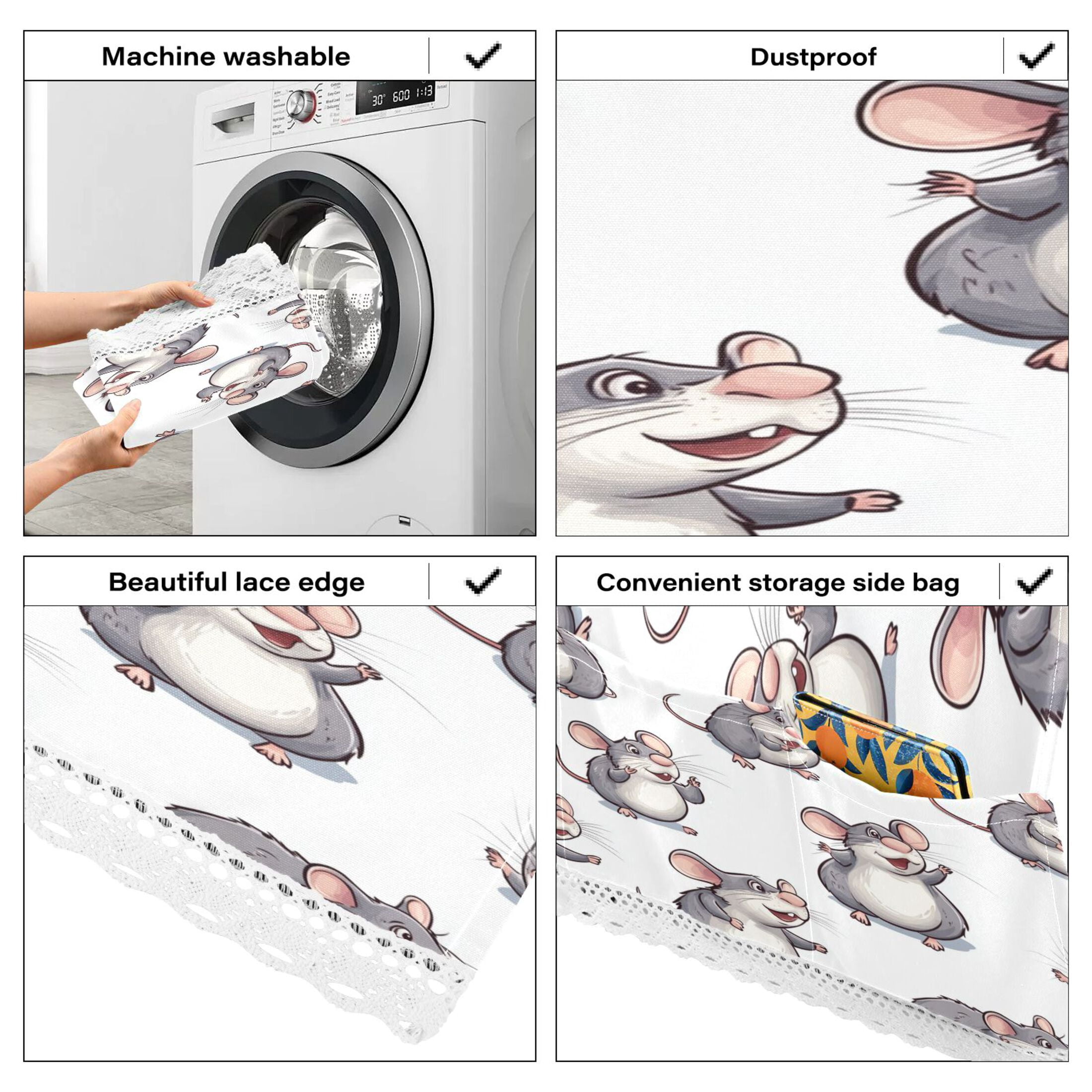 Lovely Cartoon RatWasher and Dryer Covers Dust-Proof and Oil Resistant Fridge Cover with 4 Storage Pockets Washing Machine Top Cover for Laundry Kitchen Home 51.2 x 22 In