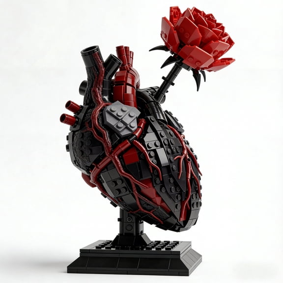 Creative Anatomical Heart Building Blocks with Rose Unique Gothic Style Decor Gift for Collectors