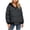 Black, variant on Ladies Regular Fit Long Sleeve Detachable Hood Button Zip Quilted Puffer Jacket Mid Weight Soft Wrinkle Resistant Casual Solid Loose Warm Snow Outdoor Layering Coat for Fall Winter