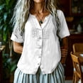 thumbnail image 3 of TGSLY Lace Crochet Trim Placket Tops for Women Notched V Neck Short Sleeve Blouses Loose Fit Dressy Casual Full Button Front Solid Color Tshirts S, 3 of 7