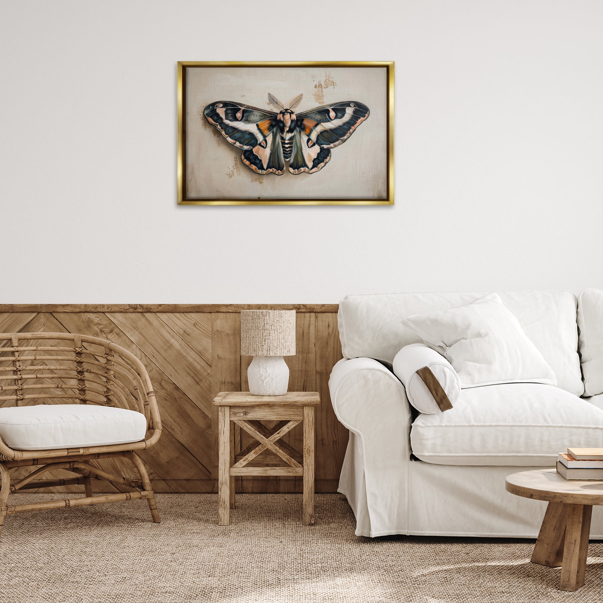 Stupell Industries Dark Winged Moth Animals Painting Gold Floater Framed Canvas Art Print Wall Art, 31 x 21