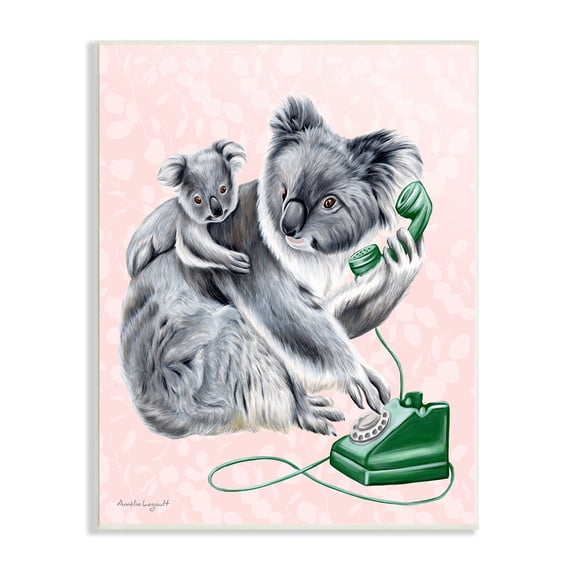 Stupell Industries Koala & Baby Green Rotary Phone Vintage Botanicals Graphic Art Unframed Art Print Wall Art, Design by Amelie Legault