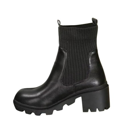 

ASEIDFNSA Knee High Boots for Women Wide Calf Nine Womens Boots Fashion Autumn And Winter Women Ankle Boots Low Heel Round Toe Thick Sole Non Slip Slip On Elastic Cloth Comfortable