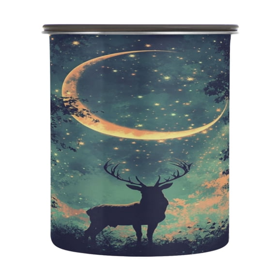 Wobogo Deer in The Mystic Forest Pattern Food Storage Jars 304 Food Grade Stainless Steel Canisters With Vacuum Airtight Lids for Coffee Snacks Nuts Cereal 900ML